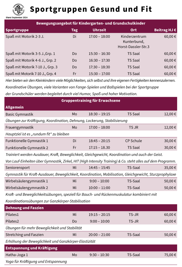 TSH Gesund und Fit - Sportgruppen